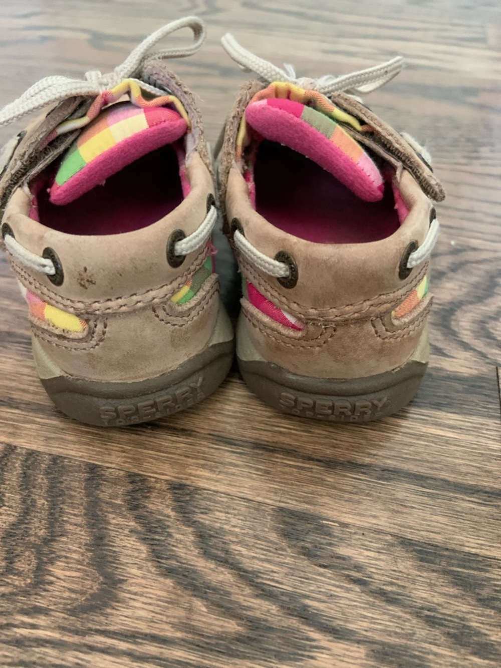 Sperry Baby Girl Toddler Intrepid Pink Plaid Tan Velcro Boat Shoes - Picture 3 of 8
